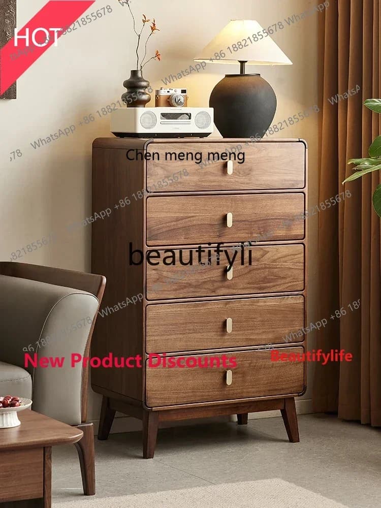 A32 North American black walnut chest, Nordic all-solid wood locker, living room wall storage cabinet
