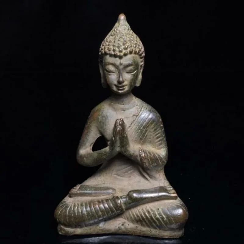 Antique Tibetan Bronze Sitting Buddha Figurine Meditation Statue Buddhist Altar Desktop Peace Home Ornament