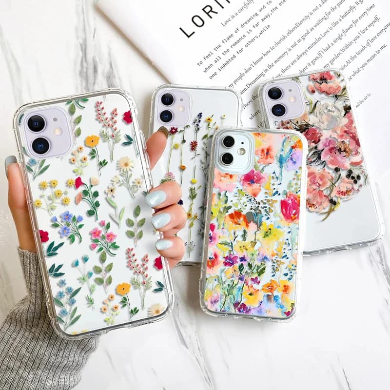 Flower Phone Case For iPhone 13 Case iPhone 16 11 12 17 14 15 Pro Max 12 13 Mini 7 8 Plus XR XS X SE Shockproof Clear Soft Cover