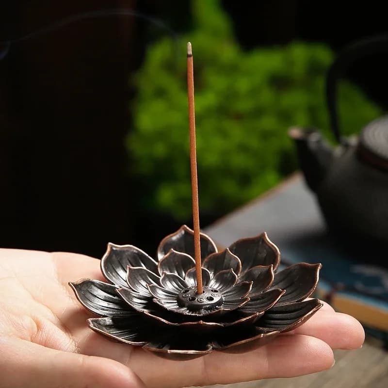 Alloy Lotus Incense Burner Holder, Buddhism Sandalwood Coil Plate Base for Temples Yoga Studios Home Decoration