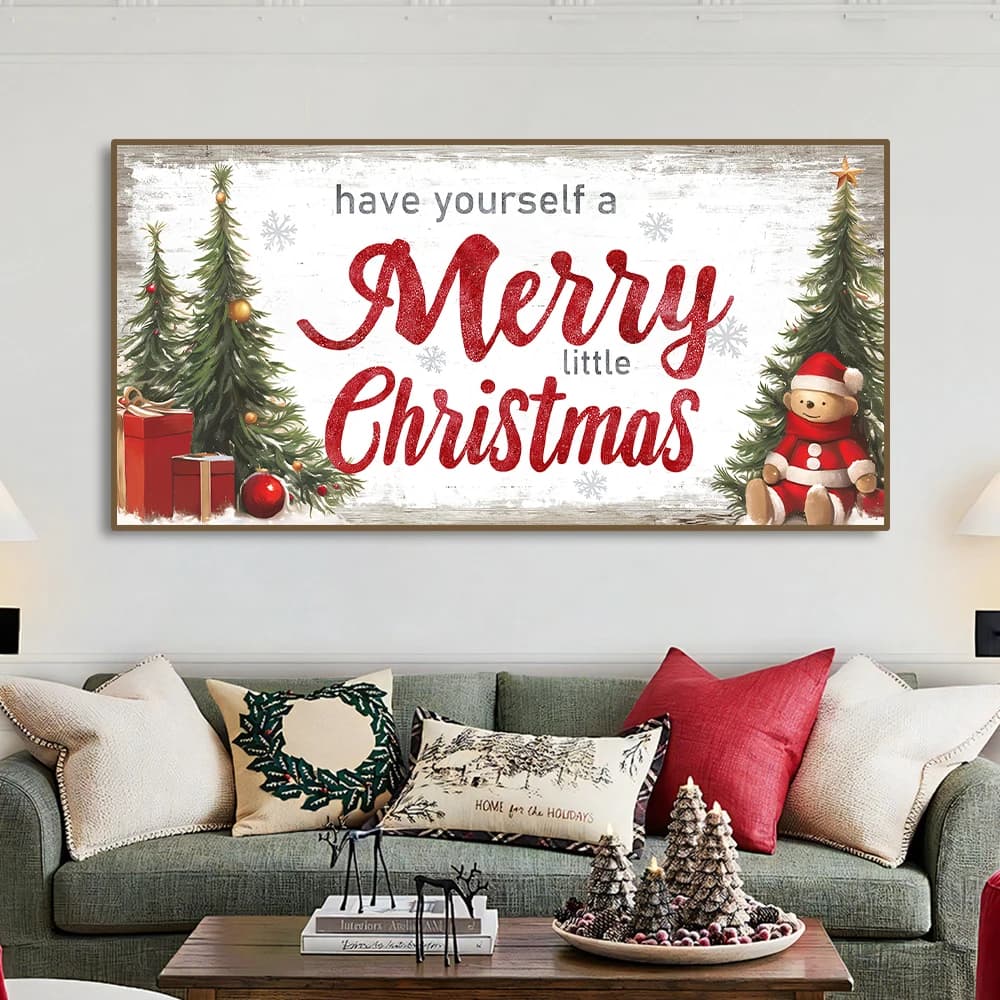 Merry Christmas Background Posters and Print Canvas Painting Christmas Banner Decorations For Home New Year Wall Art Unframed