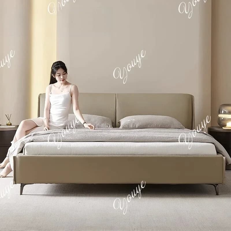 N49 Modern Leather Wingback King/Queen Soft Bed Frame with Upholstered Headboard Can be Customzied