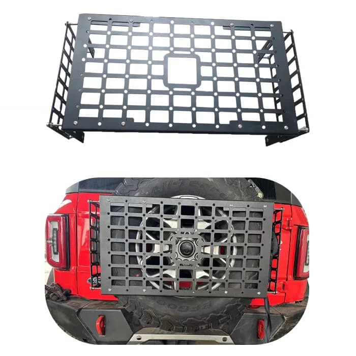 Steel Tailgate Spare Tire Molle Panel For Bronco 2021-2024 Foldable Cargo Shelf Rear Door Storage Luggage Table