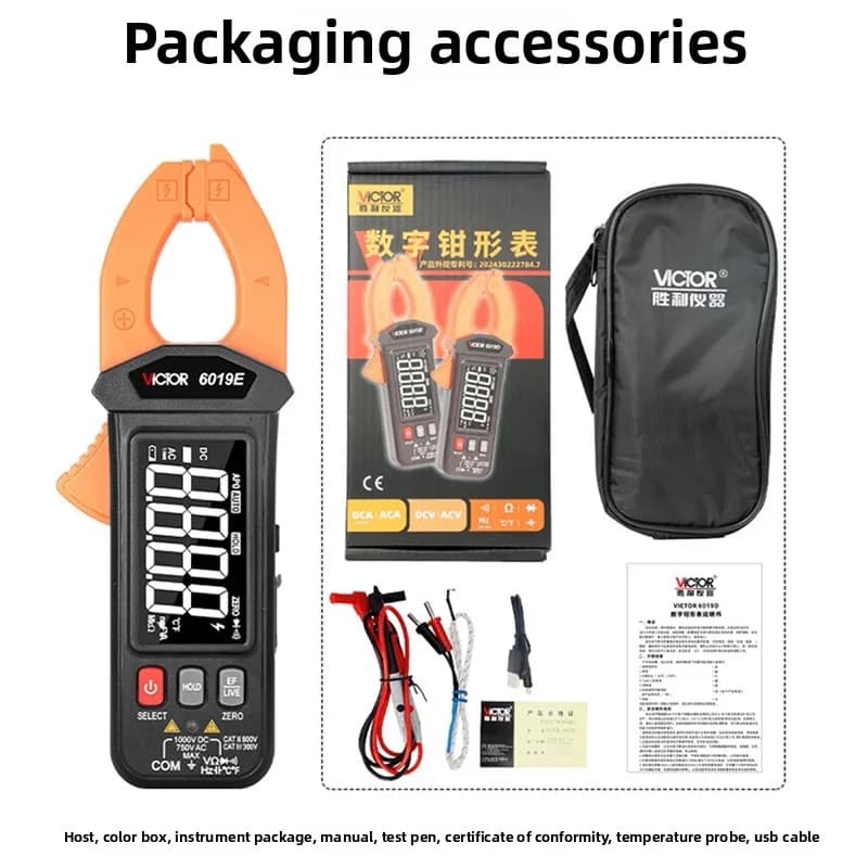 Victorn VC6019D/E Rechargeable Digital Clamp Meter Auto Range AC DC Current Tester Ultra Thin Design