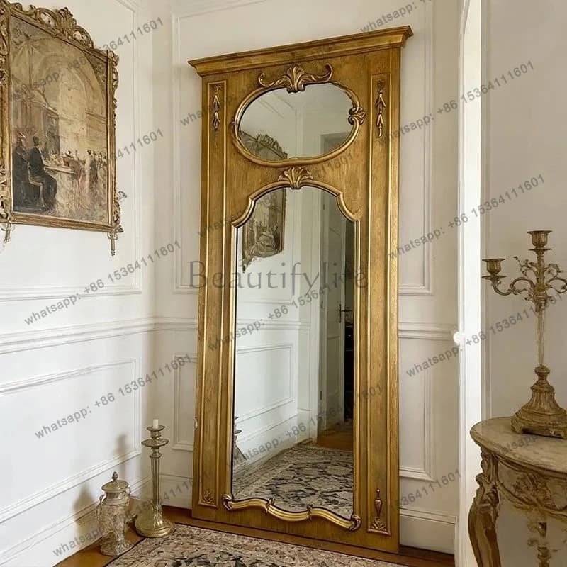 8French retro carved full-body mirror American home bedroom floor mirror living room luxury decorative mirror