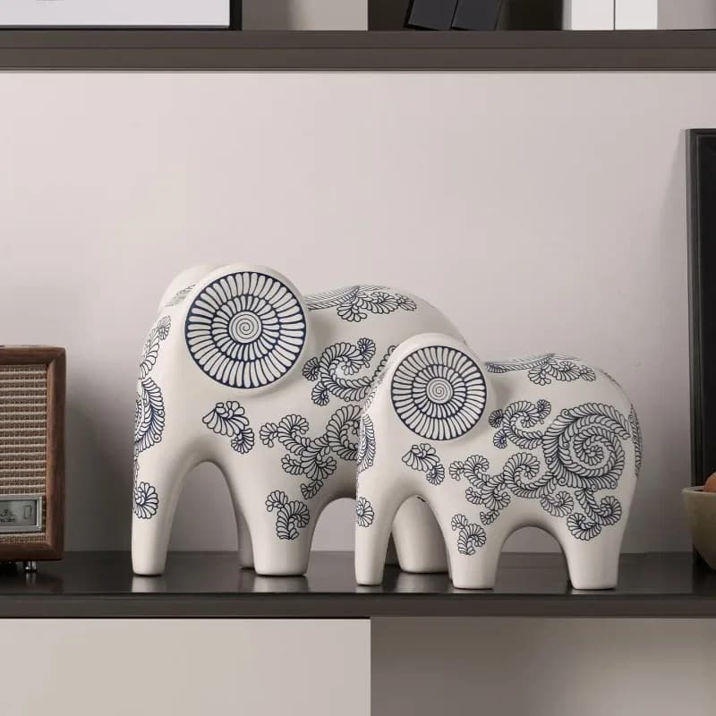 Chinese Blue and White Porcelain Ceramic Elephant Ornaments Living Room Homestay Desktop Animal Statue Crafts Home Decoration