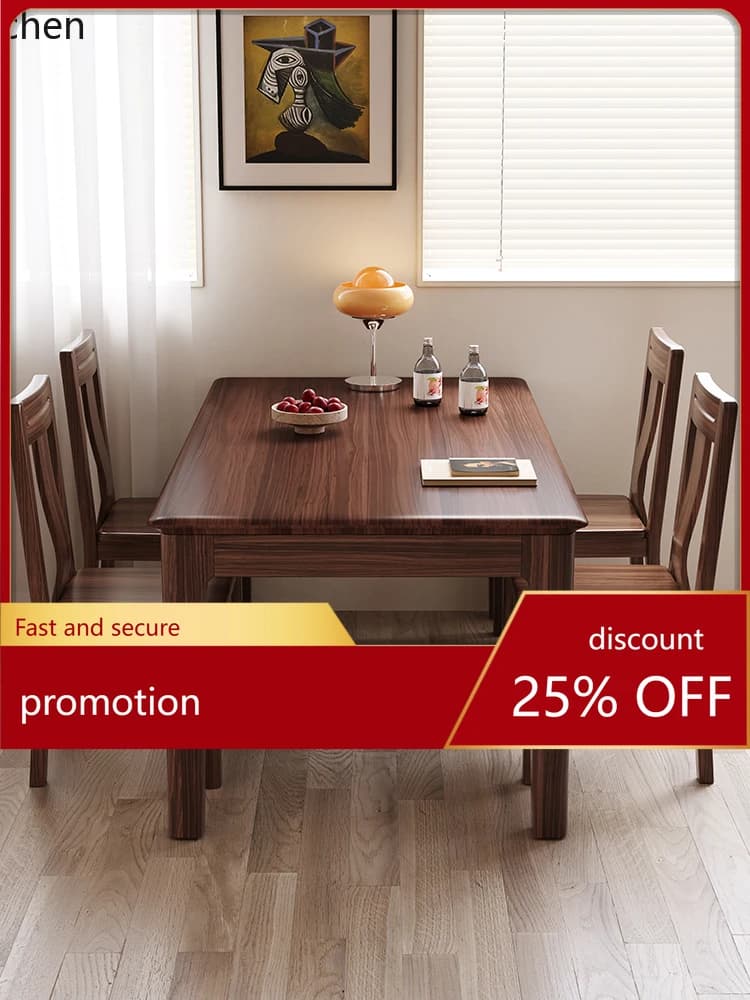 YFY Walnut New Chinese Style Solid Wood Dining Table and Chair Set Simple Small  Solid Wood Rectangular Table Home Dining Table