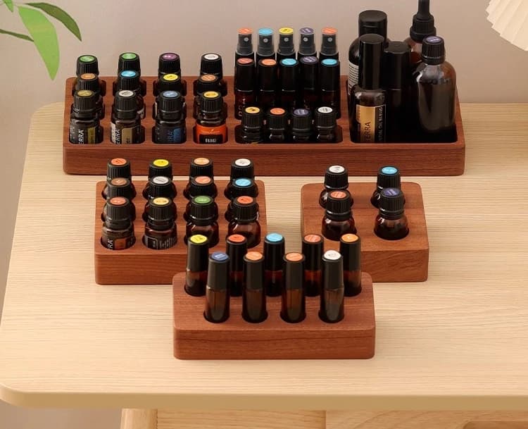 Black essential oil storage box display rack sub-bottling cosmetics multi-specification desktop finishing wooden box