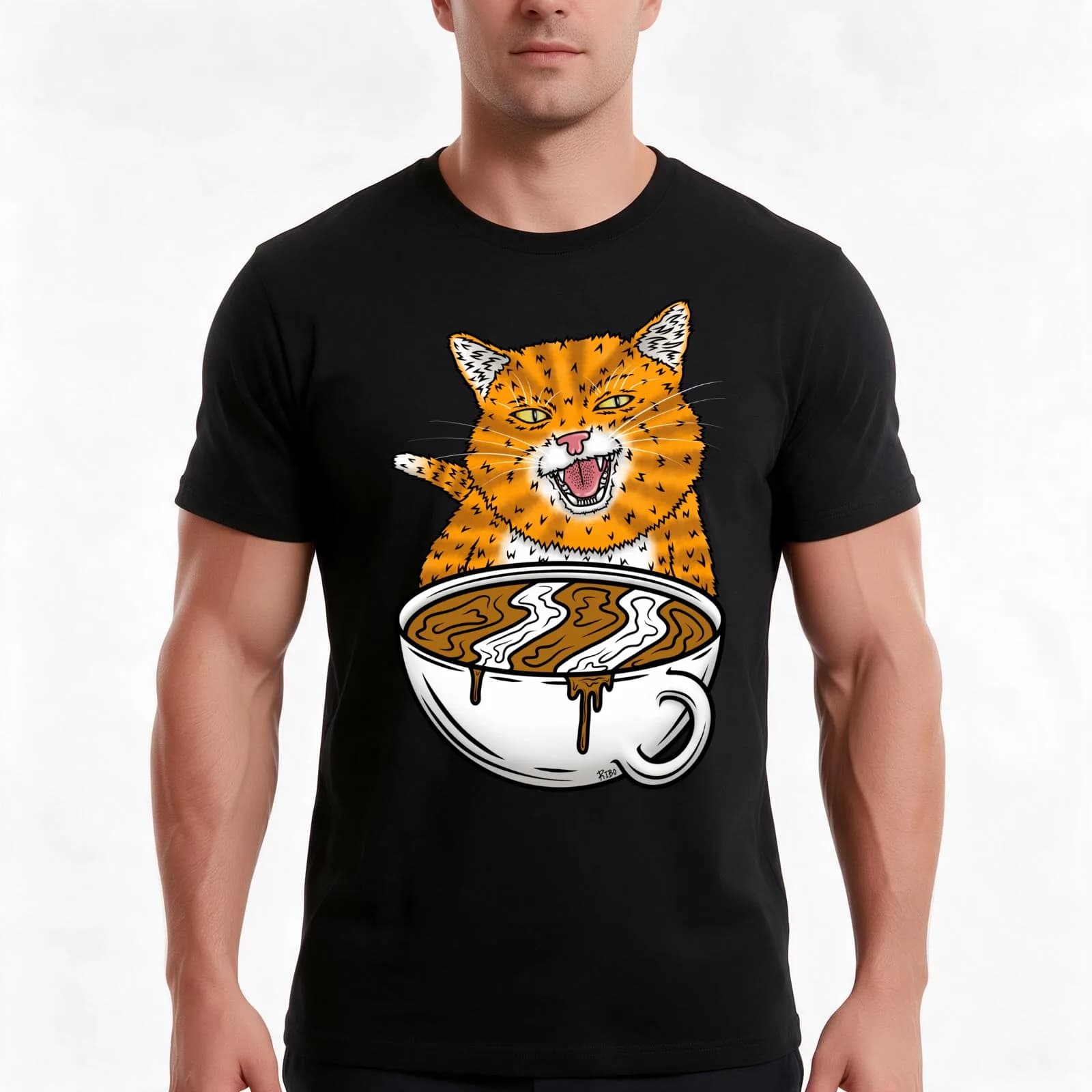 Coffee Cat T-Shirt, Summer Casual Cotton Tee, Oversized Streetwear Tops, Vintage Graphic Print, Loose Fit Short Sleeve