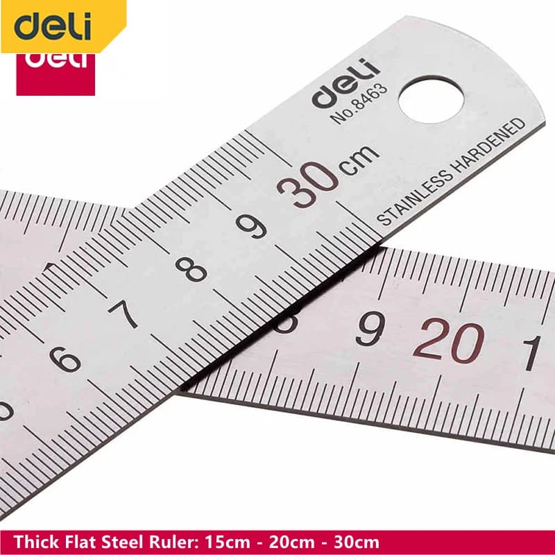 DELI Stainless Steel Straight Ruler 15-30CM Precision Flat Thick Metal Measuring Scale Tools for Office Supplies