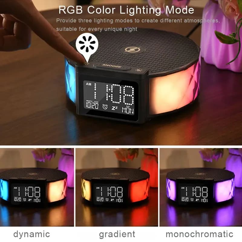 Wireless Charging Night Light With Digital Clock Bedside Rgb Lamp For Bedroom Sleep Timer Compatible For Iphone/android