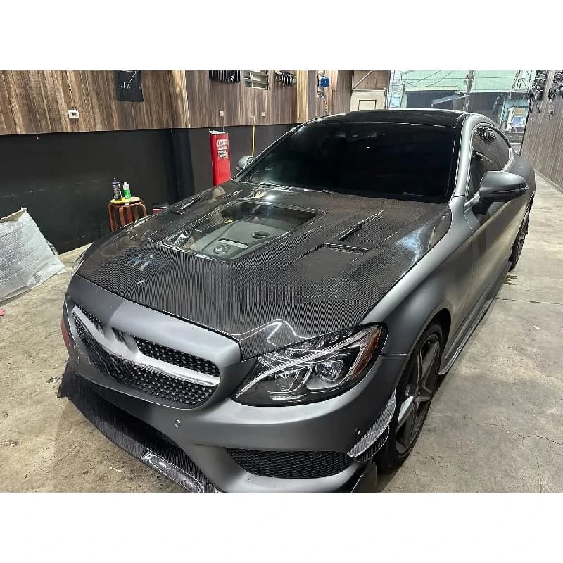High Quality IMP Style Carbon Fiber Engine Hood Bonnet Replacement Parts Fit W205 Aftermarket Car Styling Modification Accessori