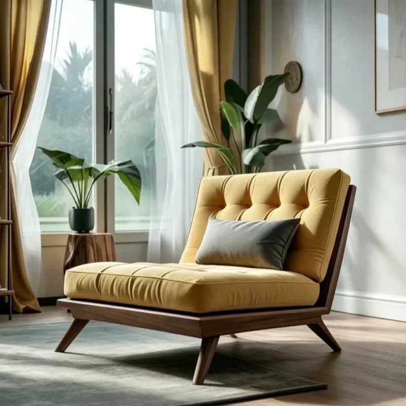 Medieval modern style solid wood decorative chair, upholstered tufted fabric leisure chair, single sofa chair