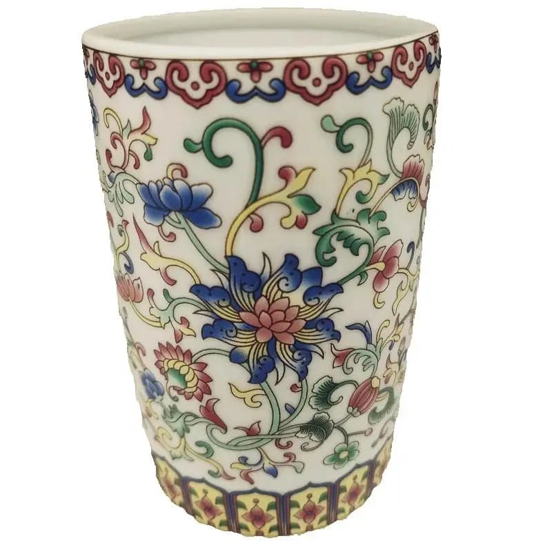 Pastel White Entangled Lotus Pattern Porcelain Vase Pen Holder - Chinese Ancient Artifacts Decorative Home Accessories