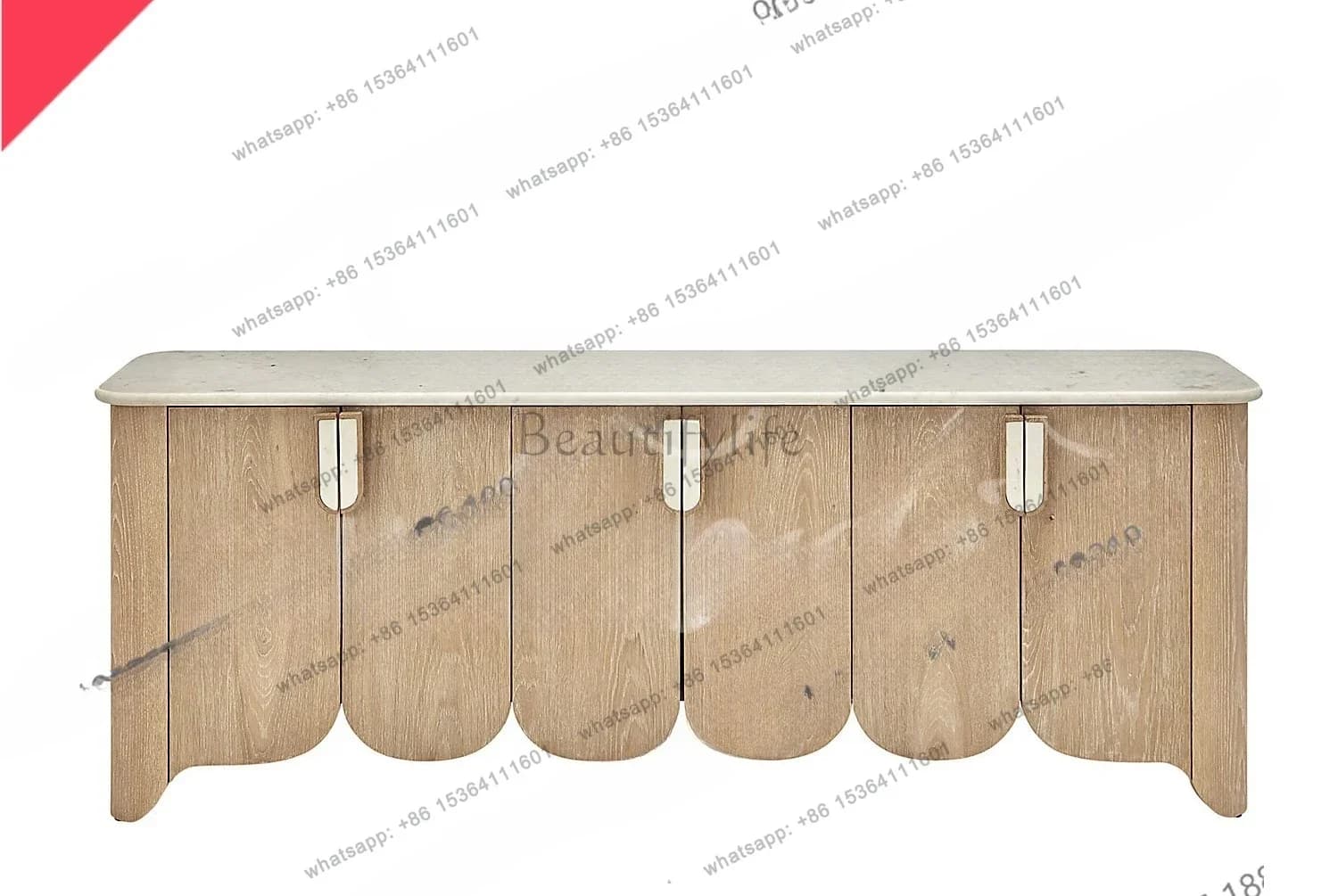 D06French retro solid wood marble dining side cabinet living room decorative cabinet wall locker