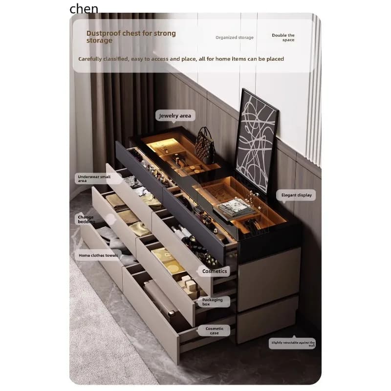 e1- Minimalist Corner Dressing Table Storage Chest Bedroom Bedside Cabinet Extendable Integrated Dressing Table Storage Cabinet