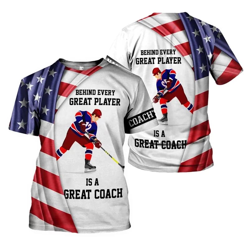 Hockey Stick Pattern T Shirt Sportwear T-shirts Summer Game 3D Print Harajuku Loose Daily Casual Short-sleeved T-Shirt Tee Tops