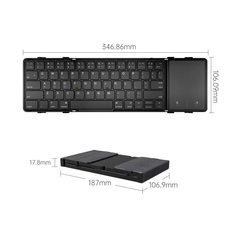 Triple Fold Business Leather Folding Keyboard Mini Charging Touch Bluetooth Keyboard Magnetic Universal Portable Keyboard