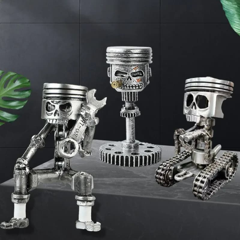 Carved Piston Skull Face Sculpture Resin Skull Artwork Statue Crafts Home and Office Personalised Desktop Decoration Ornaments