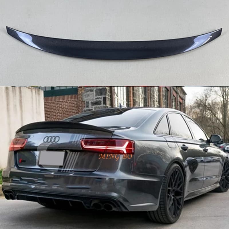 2012-2016 FRP Forged carbon FOR AUDI A6 C7 Sedan HK Style Carbon Fiber Rear Spoiler Trunk Wing