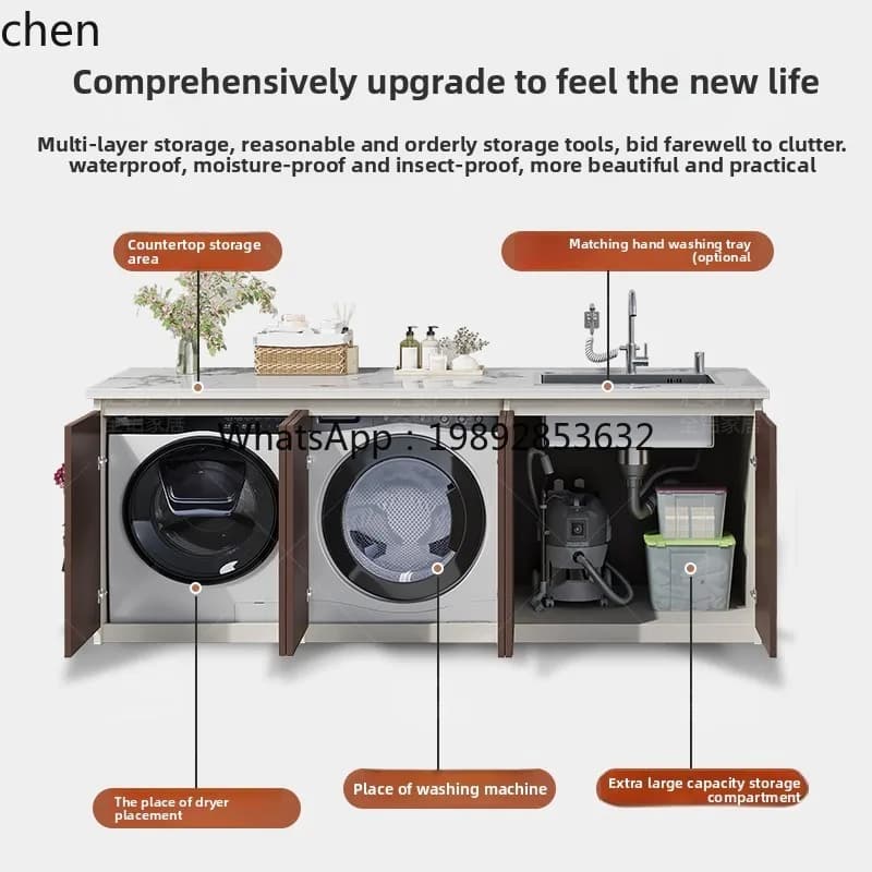 Outdoor Full Aluminum Alloy Rock Board Laundry Cabinet Outdoor Sunscreen Washing Machine Cabinet Sink Washstand Basin