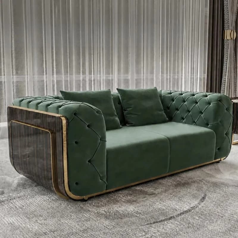 Emerald green tufted curved armrest luxury sofa designer living room hotel lounge furniture upholstered sofa