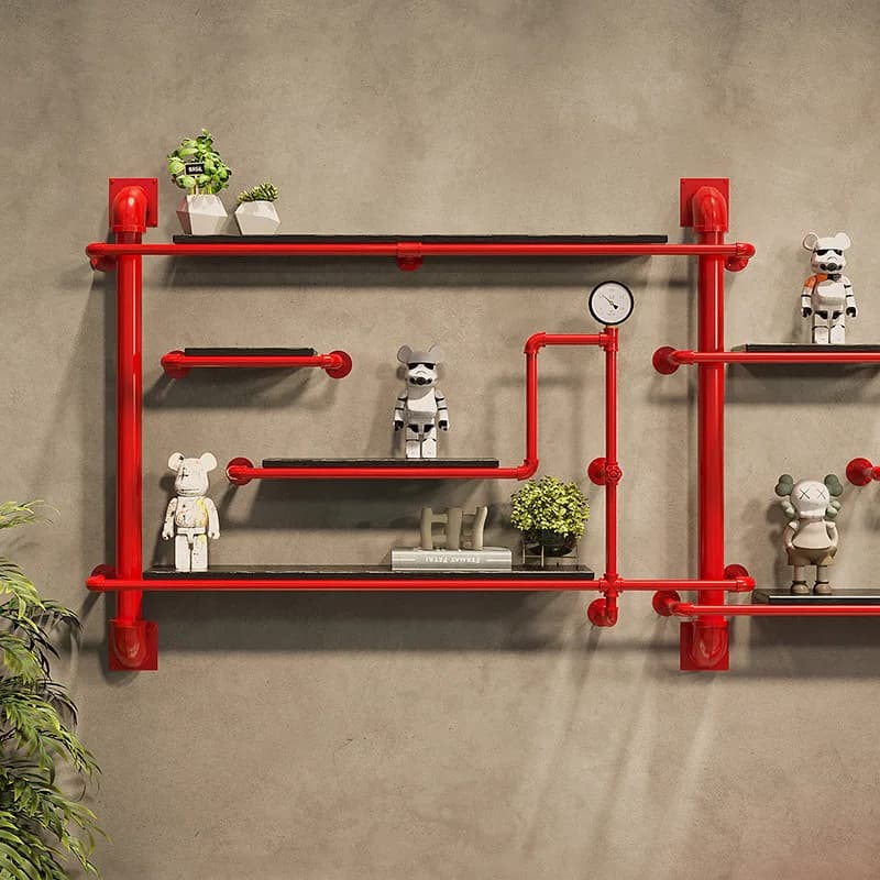 LMM Industrial Wind Wrought Iron Wall Hanging Shelf Solid Wood Bookshelf Bar Restaurant Water Pipe Shelf