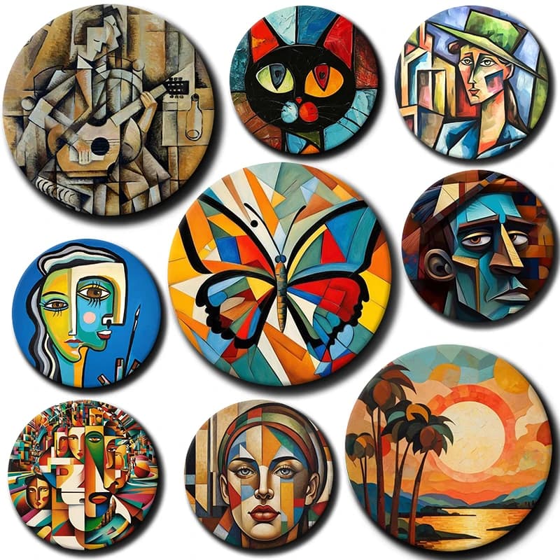 Art Pablo Picasso Cubism Abstract Badges Round Exquisite Badge Brooches Creative Pins For Clothes Hat Backpack Gift Accessories