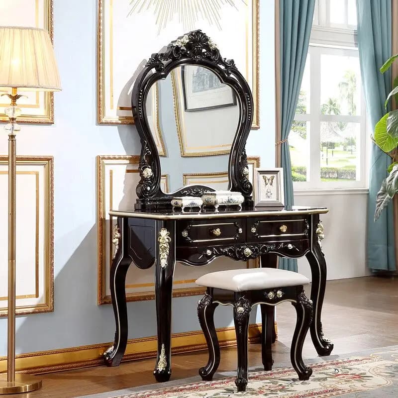 Black Storage Vanity Table Dest Natural Luxury Wood Mirror Dressing Table Corner Europa Makeup Tafel Furnitures For Bedroom