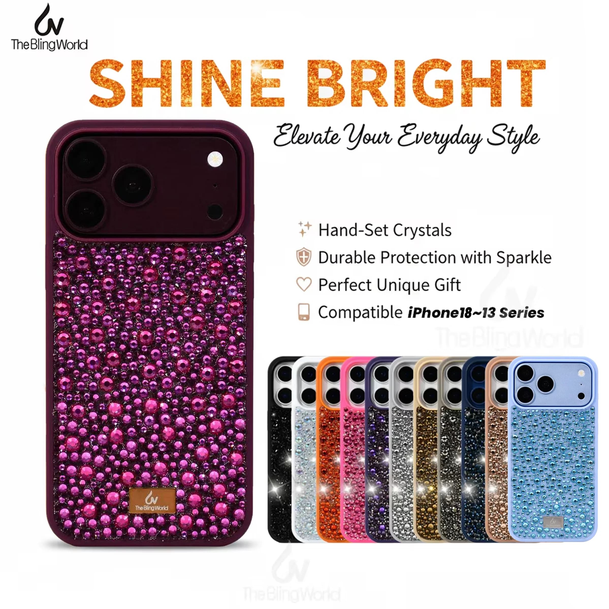 Luxury 3D Crystal Diamond Phone Case For IPhone 18 17 16 15 14 13 Pro Max Bling Rhinestone TPU Soft Bezel Cover For Women Girls