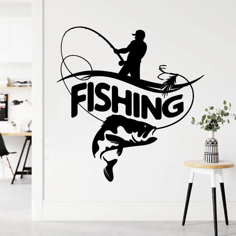 Sea Fishing Decorative Vinyl Wall Sticker Fisherman Fishing Rod Big Fish Sticker Indoor Waterproof Car Sticker Dress Up Decal 4