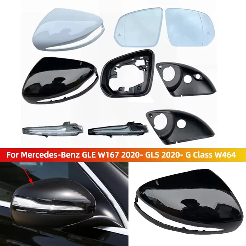 Rear Heated Blind Spot Mirror Glass Cover Frame Turn Signal Light Bottom for Mercedes-Benz GLE W167 2020- GLS 2020- G Class W464