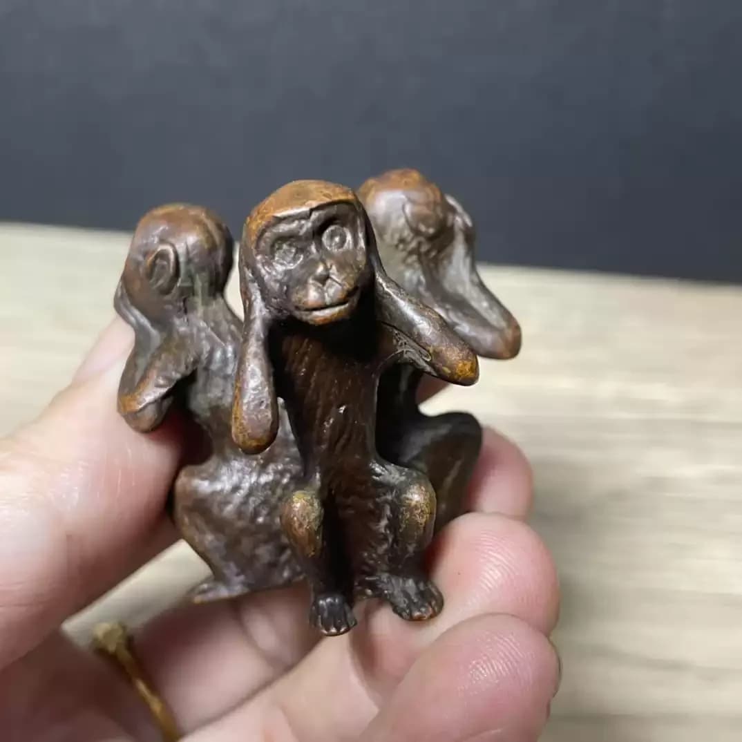 Three Wise Monkeys Brass Figurine See No Evil Hear No Evil Speak No Evil Vintage Bronze Tea Pet Desk Decoration