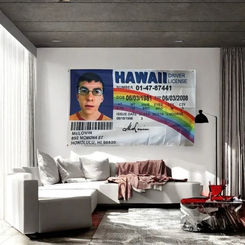 McLovin ID Flag Driver License Flag 3x5 Feet Banner Tapestry With 4 Brass Grommets, Used For University Dormitory Wall Decor