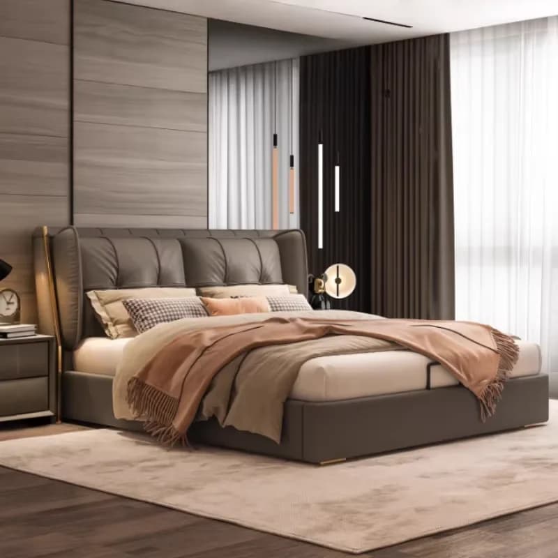Leather Luxury Modern Double Bed Storage Adults Design Space Saving Double Bed King Size Letto Matrimoniale Bedroom Furniture