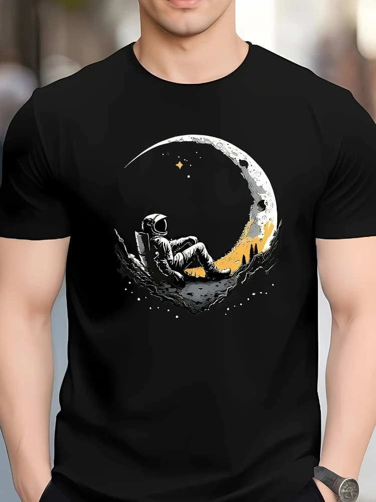 Space exploration, astronaut pattern men's summer cotton short-sleeved printed T-shirt.