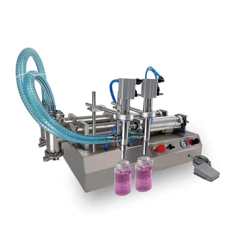 Dual-Head Stainless Steel Semi-Automatic Filling Machine Hot Syrup Juice Oil Milk Liquid for Pneumatic Bottle Horizontal Design
