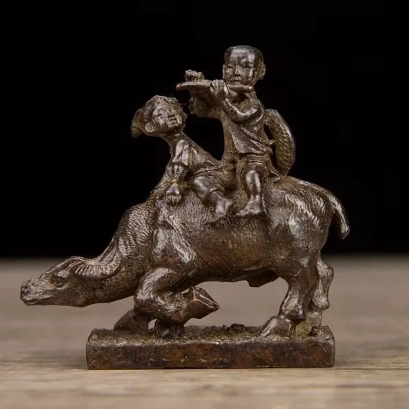 Bronze Home Decor Figure Sculpture Boy Boy Girl Cattle Statue Metal Modern Art Sculpture Vintage Ornament Collection Figurine