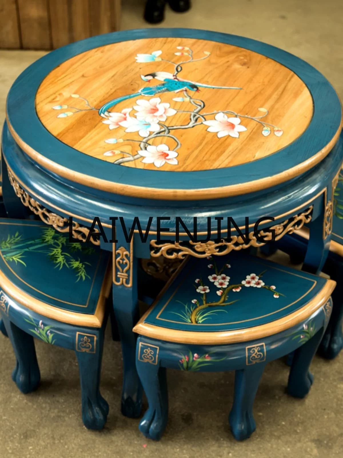 b  Solid Wood Tea Making Table Chinese Round Table Elm round Antique Dining Table and Chair
