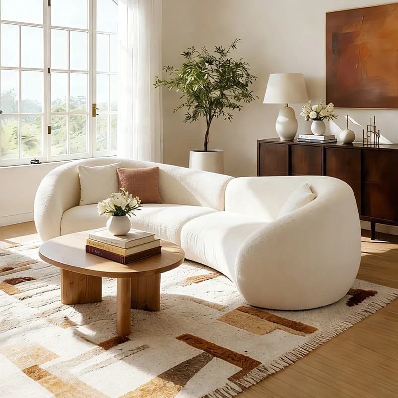 #Modern Boucle Curved Sectional Sofa, Upholstered Luxury L-Shaped Corner Couch for Living Room, Apartment, Hotel, Guest Room