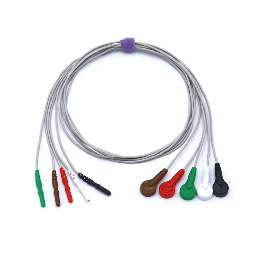 DIN Style 5-Lead ECG Wire – AHA Snap, TPU, Best Price, Factory Direct