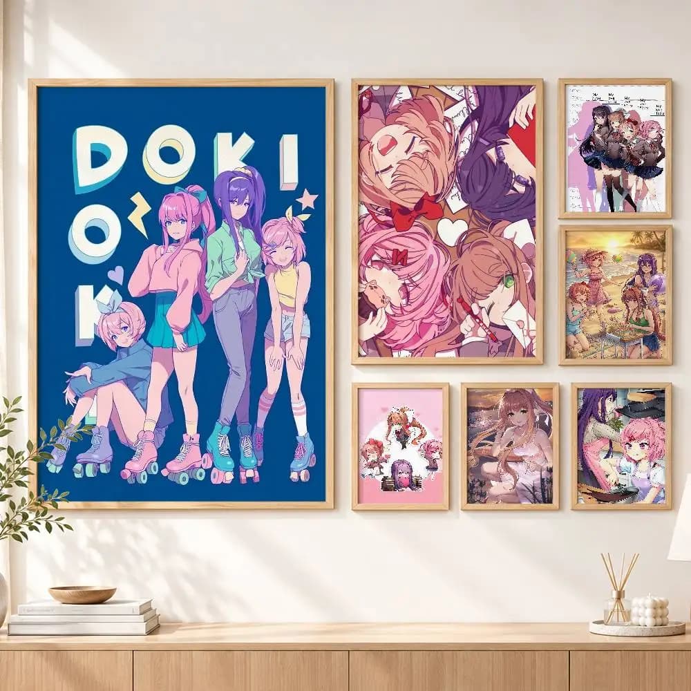 Kawaii D-Ddlc Doki characters Customizable HD Self Adhesive Waterproof Wall Art Poster