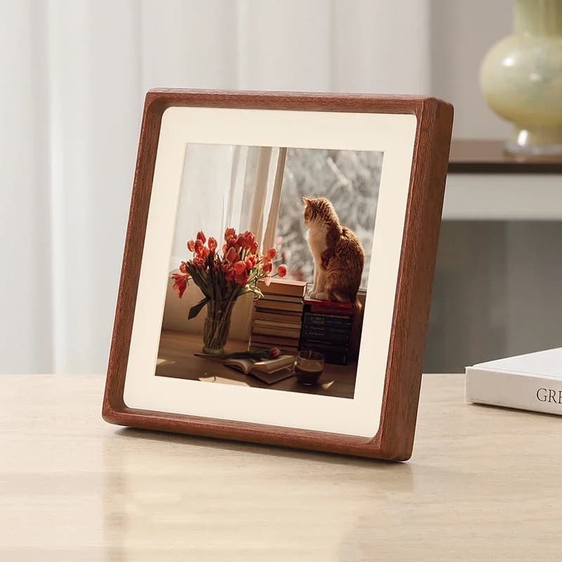 Solid Wood Square Photo Frame with V-Corner - Decorative Tabletop Picture Frame for Home Décor and Landscape Photos