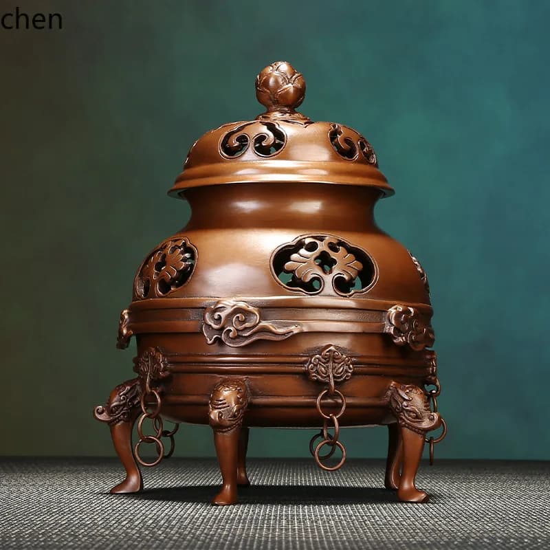 YFY  copper emperor incense burner - antique style indoor tea ceremony incense stove - sandalwood coil incense burner