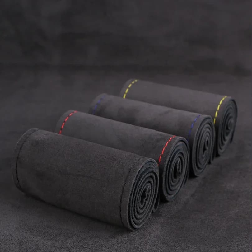 DIY Hand Sewing Car Steering Wheel Cover Universal 38cm Suede Leather Auto Steering Wheel Braid Durable Car Accessories