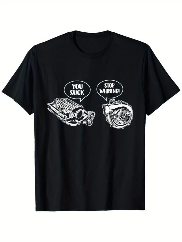 Turbocharger vs Supercharger-Car Guy Auto Mechanic design-100% cotton summer O-neck short sleeve printed men's T-shirt.