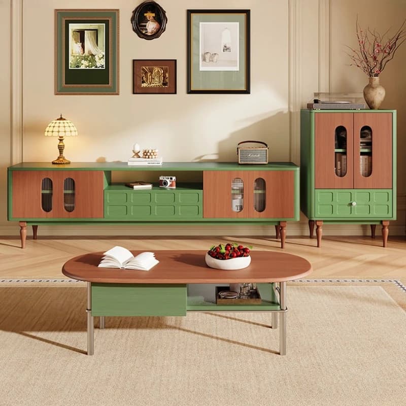 French retro TV stand living room multifunctional storage TV cabinet green creative home mesa para televisión interior furniture