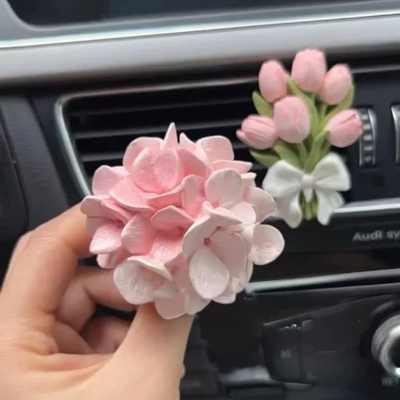 Premium Car Aromatherapy Diffuser Stone, Tulip Hydrangea Air Vent Clip, Fragrance Ornament Auto Interior Decor Accessories
