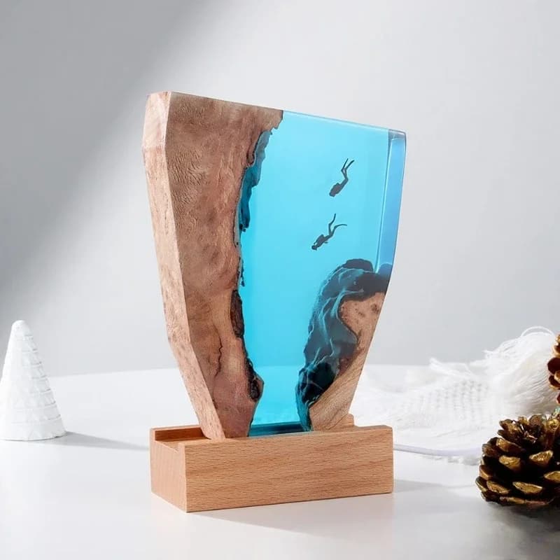 Solid wood resin ornament double diver series atmosphere night light