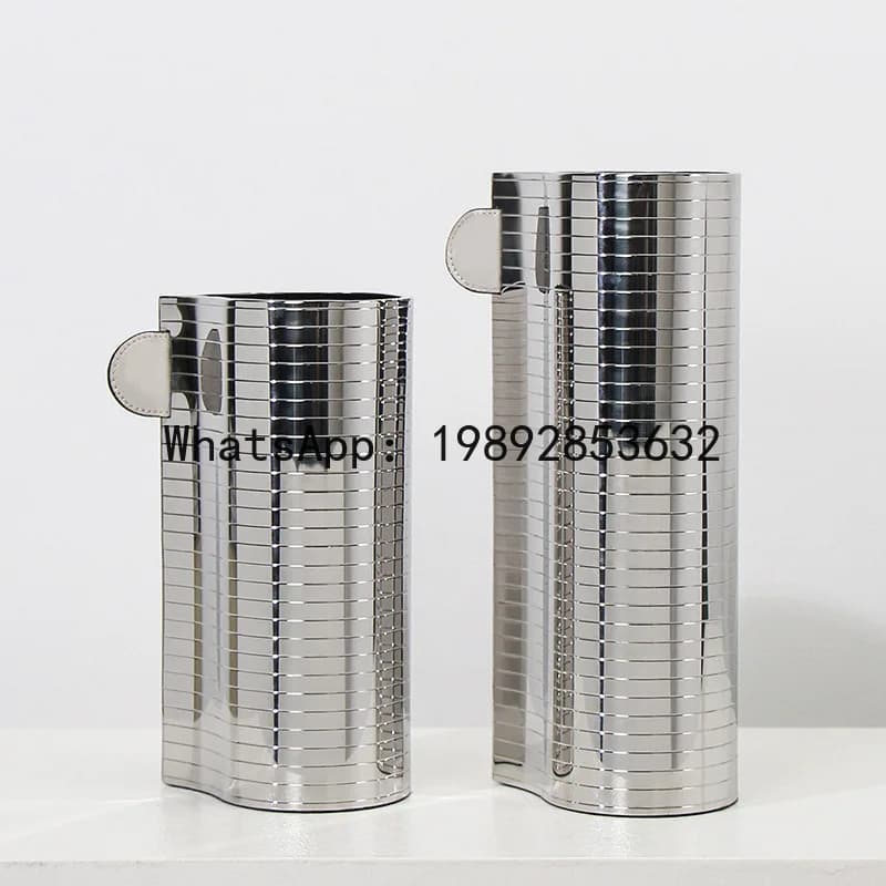 PYJ Modern Minimalist Vase Stainless Steel Crossgrain Single Ear Flower Arrangement Metal Flower Arrangement